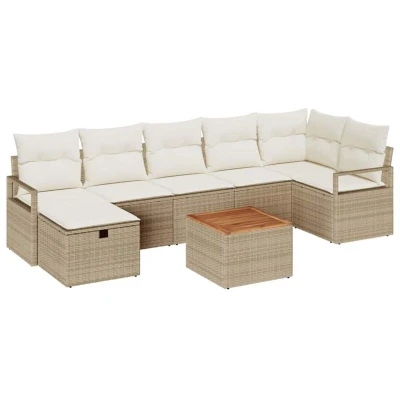 Image of vidaXL 8 Piece Garden Sofa Set with Cushions Beige Poly Rattan