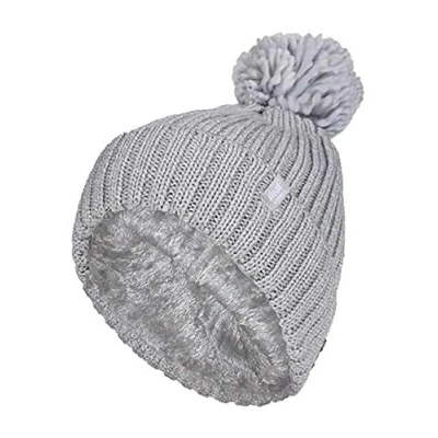 Image of HEAT HOLDERS Ladies Thick Chunky Ribbed Cuffed Thermal Insulated Winter Pom Bobble Hat (One Size, Light Grey (Arden))