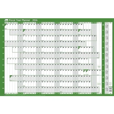 Image of Sasco 2024 Fiscal Year Wall Planner, Financial Planner Set, Large Whiteboard Style Dry Erase Calendar, Board Mounted Tax &amp; Pen, Chart Notice Board, Green, 915x610mm