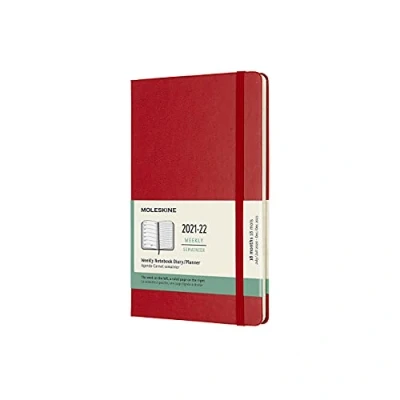 Image of Moleskine 18 Month Weekly Planner/Diary, Planner 2021/2022, Notebook with Hard Cover and Elastic Closure, Size Large 13 x 21 cm, Colour Scarlet Red, 208 Pages