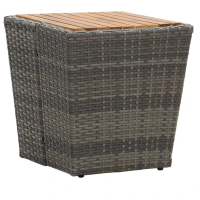 Image of vidaXL Tea Table Grey 41.5x41.5x43cm Poly Rattan and Solid Acacia Wood
