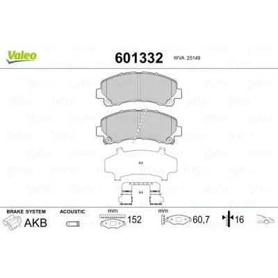 Image of 94770229 Brake pad set VALEO 601332 Front Axle incl. wear warning contact with anti squeak plate slide rails ISUZU: D Max II Pickup