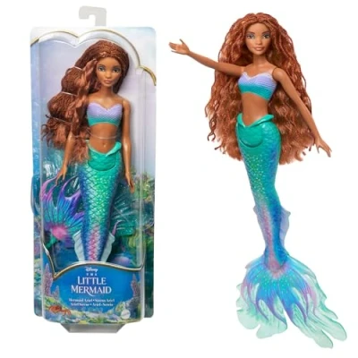 Image of Mattel Disney The Little Mermaid Ariel Doll, Fashion Doll with Signature Outfit, Toys Inspired by Disney&#039;s Mermaid, HLX08, Red