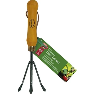 Image of Ambassador Wood Handle Carbon Steel 3 Prong Hand Cultivator Prongs