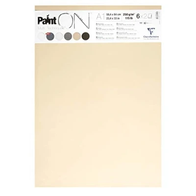Image of Clairefontaine Ref 975413C Paint&#039;On Loose Sheets (Pack of 12 Sheets) A1 (594 x 840mm), 250gsm Paper Suitable for Dry &amp; Wet Technqiues Assorted Colours