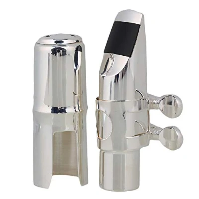 Image of Yibuy Silver Brass #6 Nickel plated E flat Alto Saxophone Mouthpiece with Cap Ligature