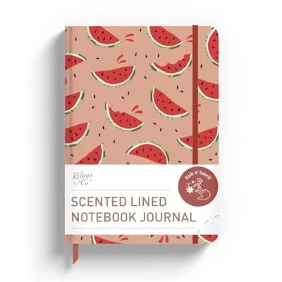 Image of Rileys &amp; Co Notebook Journal for Work and School Scented Lined 8 x 6 Inches Compact Women 240 Pages Hardcover (Watermelon)