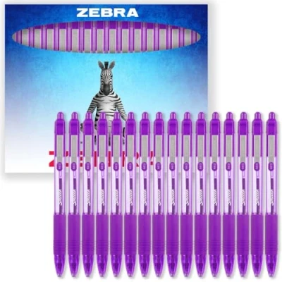 Image of Zebra Z Grip Smooth Ink Retractable Ballpoint Pen 1.0mm Nib Pack of 16 Pens In Gift Box Packaging (Violet)