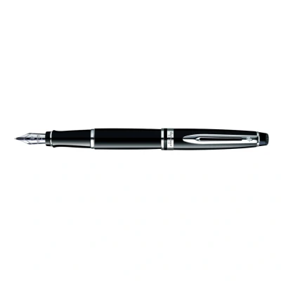Image of Waterman Expert Fountain Pen Gloss Black with Chrome Trim Medium Nib Gift Box
