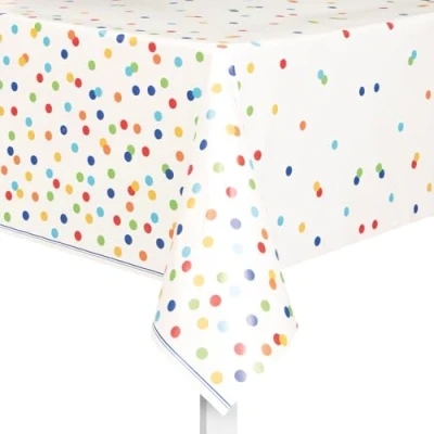 Image of Rainbow Polka Dots Rectangular Plastic Table Cover (137cm x 213cm) 1 Piece Vibrant &amp; Durable Tablecloth for Parties and Events, 84&quot; 54&quot;