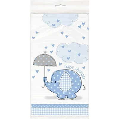Image of Unique Party 41693 Plastic Blue Elephant Baby Shower Tablecloth, 7ft x 4.5ft