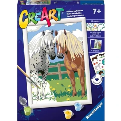 Image of Ravensburger CreArt Series D: Pair of Horses, Paint by Number Kit, Contains a Pre Printed Board, Brush, Colors and Accessories, Creative Game for Boys Girls 7+ Years