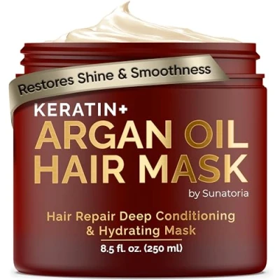 Image of SUNATORIA NEW Argan Moroccan Oil Hair Mask + Keratin Treatment Conditioner for Dry, Damaged, Frizzy &amp; Split End Deep Conditioning Repair Care