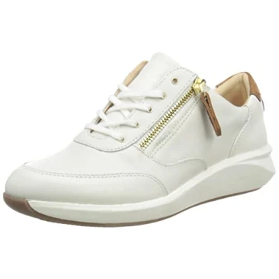 Image of Clarks Womens Un Rio Zip Sneaker, White Leather, 6 UK