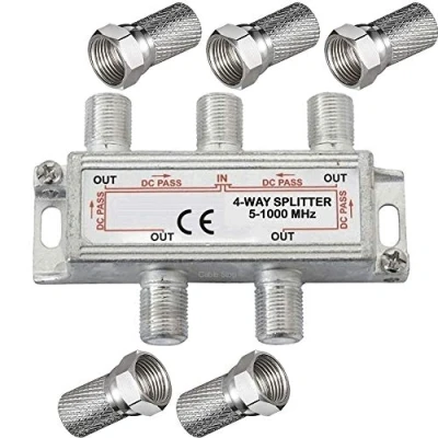 Image of CableStop ® 4 Way Coax TV Aerial SAT Freeview Cable Splitter 5 1000 MHz