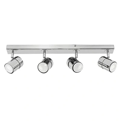 Image of MiniSun Modern 4 Way Straight Bar Ceiling Spotlight Fitting in a Polished Chrome Finish Complete 5w GU10 LED Bulbs [6500K Cool White]