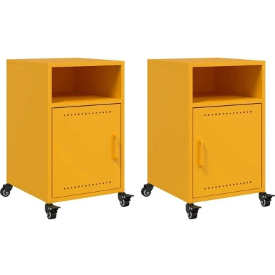 Image of vidaXL Bedside Cabinets Nightstands/Bed Side Tables 36x39x59 cm Cold Rolled Steel, Mustard Yellow Bedroom Furniture