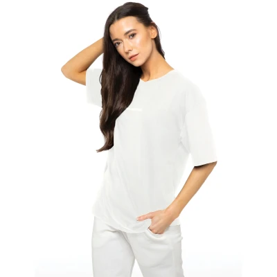 Image of 989Zé ENZO Womens Top Oversized Tee Round Neck Short Sleeve T Shirt EZLTS592 White L