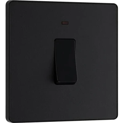 Image of BG Electrical Single Wall Switch with LED Power Indicator, Double Pole, Screwless Front Plate, Round Edges, Evolve, Matt Black, 20A, PCDMB31B