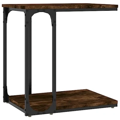 Image of vidaXL Side Table in Smoked Oak Finish Stylish Industrial Design Engineered Wood and Steel Frame Ample Storage Space Ideal for Living Room or Bedroom