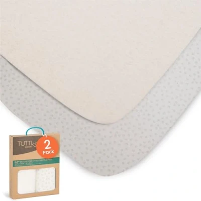 Image of Tutti Bambini CoZee Crib Fitted Sheets (2 Pack) Grey/Cloud 100% Cotton For Bedside