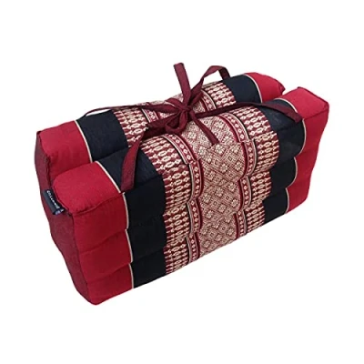 Image of Traditional Thai Kapok Foldable Yoga Meditation Cushion with Carry Handle (Black, Red)