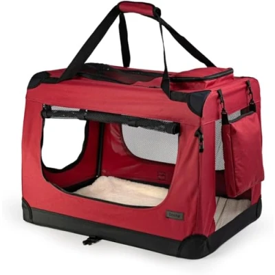 Image of lionto Pet Carrier Foldable Dog Transport Box Car Crate Small Animal Carrier, (L) 70x52x50 cm red