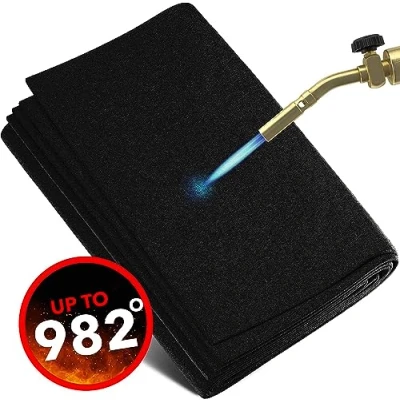 Image of Fireproof Underlay 1 x m Heat Resistant up to 982 C Black Fabric Ideal as a Fire Protection Mat or BBQ Mat, Non flammable, Plate