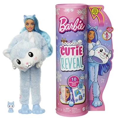 Image of Barbie® Doll, Cutie Reveal™ Husky Plush Costume Doll with 10 Surprises, Mini Pet, Color Change and Accessories, Snowflake Sparkle™, HJL63