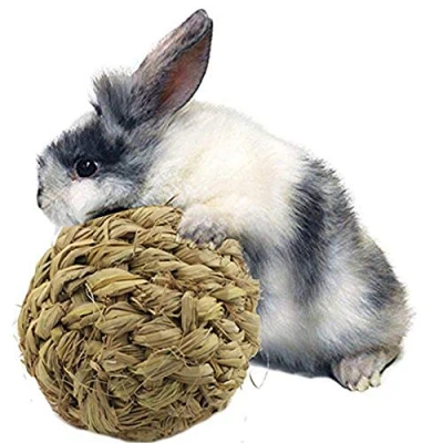 Image of Fliyeong Durable Pet Chew Toy Natural Grass Ball with Bell for Rabbit Hamster Guinea Pig Tooth Cleaning