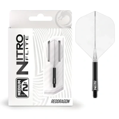 Image of RED DRAGON Darts Nitro Flite Integrated Flight &amp; Shaft System No.2 Shape and Design Black Clear Colour, Medium Length
