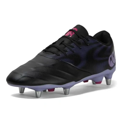 Image of Canterbury Unisex Phoenix Genesis Team Soft Ground Rugby Boots, Black/Verbena, 3 UK