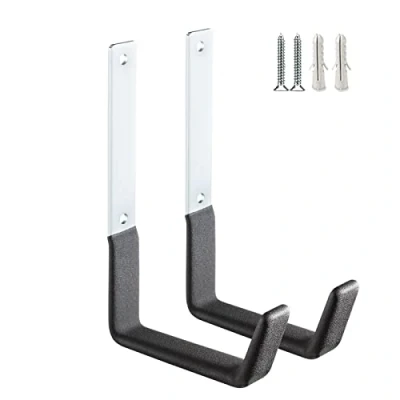 Image of PYBTOOL 2 Pack Utility Hooks for Garage Wall, Robust Storage Hooks, Garden Tool Organiser, Steel Wall Mounting (12.5 x 19 cm)