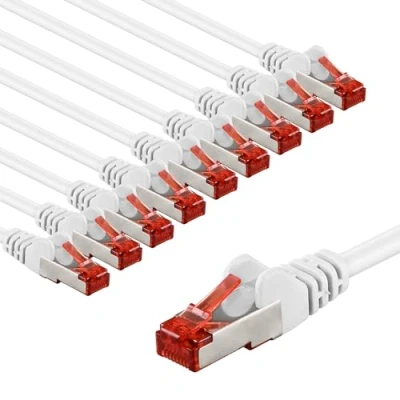 Image of goobay 65987 CAT6 Network Cable Set of 10/Patch Shielded S/FTP/CU Ethernet Cable, PiMF, LSZH/Cat 6 with 10 Gbits/White / x 2 m