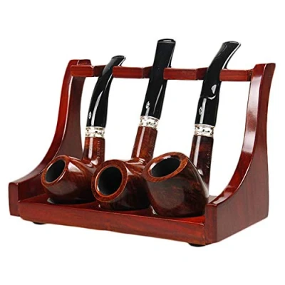 Image of FXQ Smoking Pipe Stand Display Rack Holder for 3 Pipes Wooden Tobacco Handmade Accessories