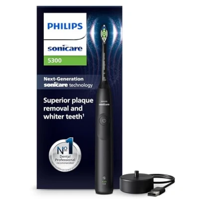 Image of Philips Sonicare 5300 Electric Toothbrush, Sonic Toothbrush with 2 Intensity Levels, Pressure Alert, EasyStart, SmarTimer and BrushPacer, Black, Model HX7101/01