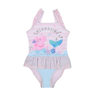 Image of Peppa Pig Girls One Piece Swimming Costume with Ruffle Detail Summer Essential in Sizes 1 5 Years Perfect for a Little Mermaid (UK, Age, 4 Years, Regular, Pink)