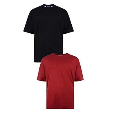 Image of KAM Big and Tall &#039;Stan&#039; Plain Crew Neck T Shirt in 2 Pack Cotton Rich Top Large Size Fit JEANBASE Black/Wine 6XL