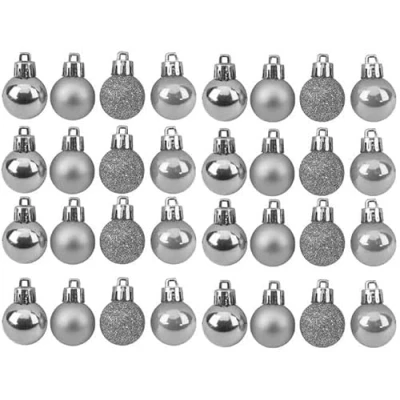 Image of Christmas mini Baubles silver Tree Decorations set of 20 (2.5 cm) combination Shiny,Matt and Glitter. Comes complete with a colour matched hanging thread.