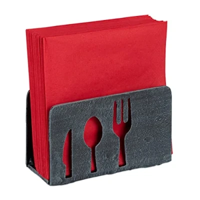 Image of Relaxdays Napkin Holder, 33x33 Serviettes, Heavy Duty, Model, Cast Iron, Organiser, Grey