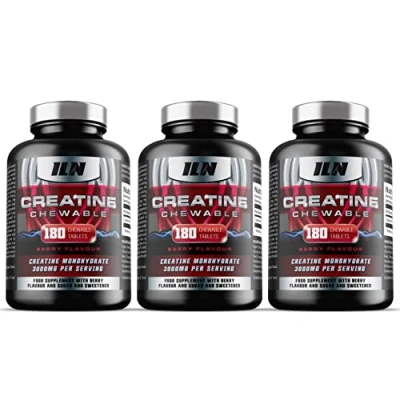 Image of Iron Labs Nutrition, Chewable Creatine Tablets (Berry Flavour) 3000mg Monohydrate Chews 540 (3 x 180)