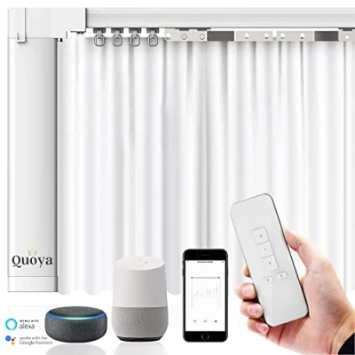 Image of QUOYA QL600 Smart Electric Curtain Track, Motorized motor, Adjustable track length, compatible with Alexa, google, Siri, Apple Watch (QL600, up to 118 inches (3m))