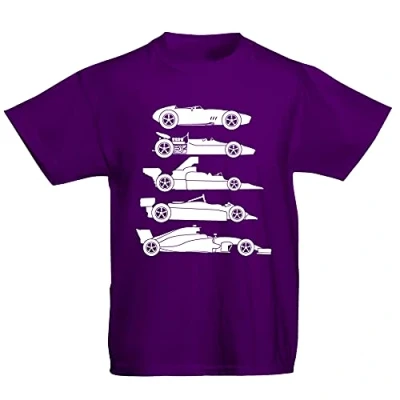 Image of Youth Kids Childrens Evolution of The Formula F Car 1 One T Shirt Purple 5 6 Years (S)