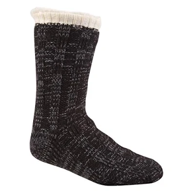 Image of Mens Chunky Knit Fully Fleece Lined Slipper/Lounge Socks with Gripper Soles (2 Pairs Black)