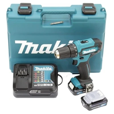 Image of Makita DF333DSAE cordless drill 12 V max./2.0 Ah, 2 batteries + charger in carrying case, black, blue