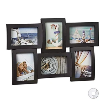 Image of Relaxdays Multiple Picture Frame, 6 Photo Collage 3D Hanging Black