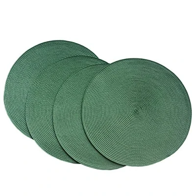 Image of SCF2017 Round Woven Plastic Placemats 38cm Stylish and Practical Dining Table Mats,Set of 4,Deep green