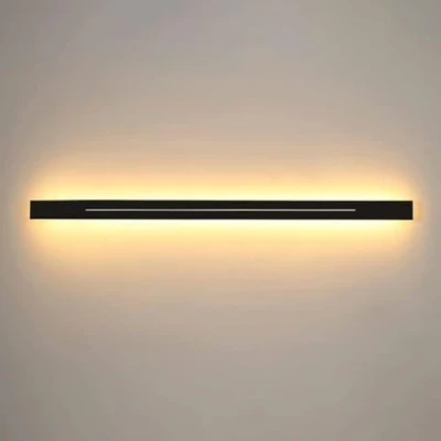 Image of Modern Corner LED Wall Lamp Minimalist Indoor Light Black Long Strip Linear Lighting Dimmable Vanity Bathroom Sconce Gold Hallway Mounted for Bedroom Living Room Headboard(Black,60CM)