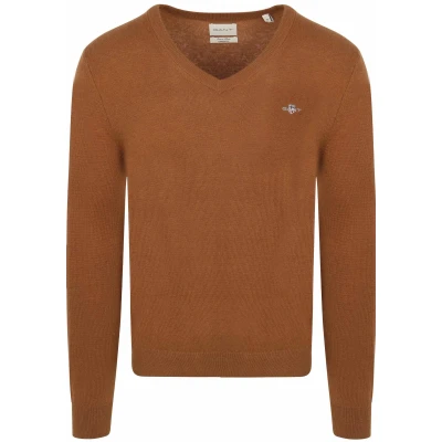 Image of Gant Pullover V Neck Wool Blend Camel Brown size XL