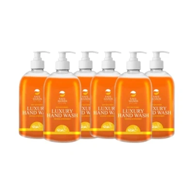 Image of Safe Hands Luxury Hand Wash Orange &amp; Bergamot 6 x 500ml Moisturising Soap liquid Antibacterial Anti Bac Removes 99% of Bacteria Kind to Skin